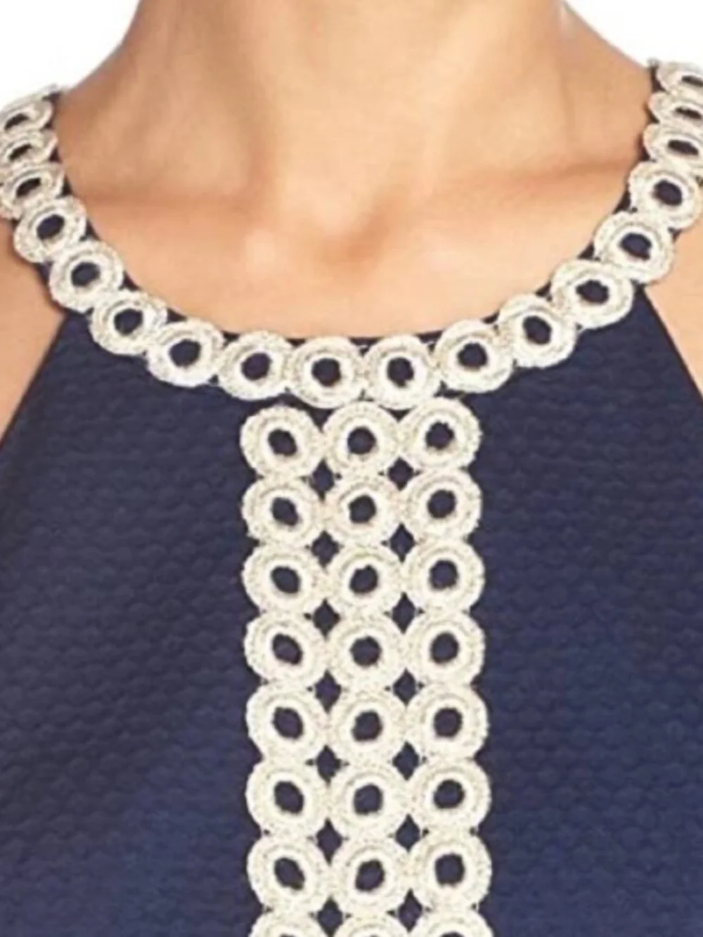 Lilly Pulitzer Sasha Shift Dress True Navy Blue Eyelet Lace - Picture 2 of 5